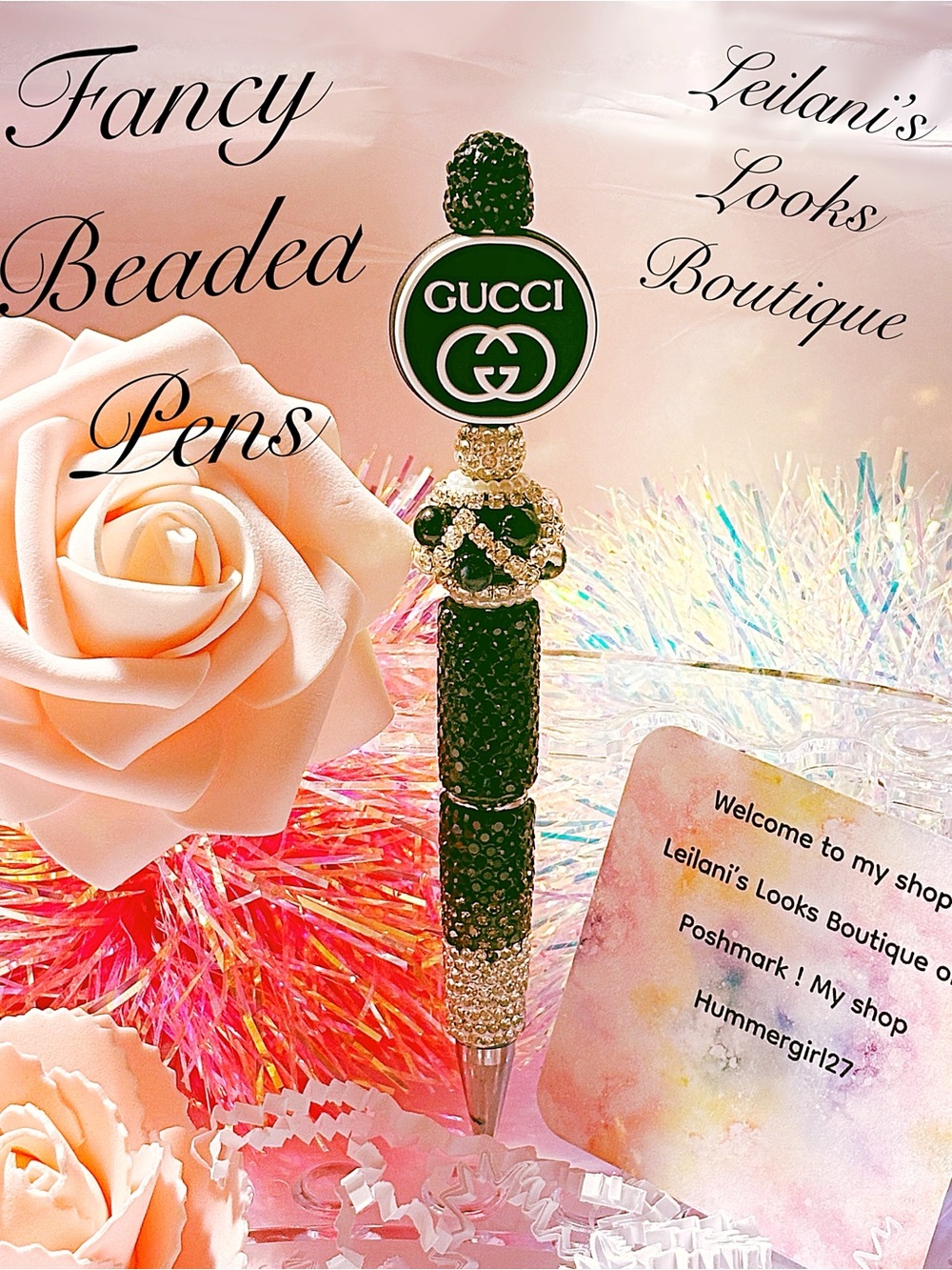 Fancy beaded Pen/gifts/black circle focal bead/black beads/